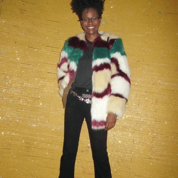 MAISON SCOTCH & Soda Faux Fur Colorful Coat Sz OS S M Winter Festival Concert - Picture 6 of 16